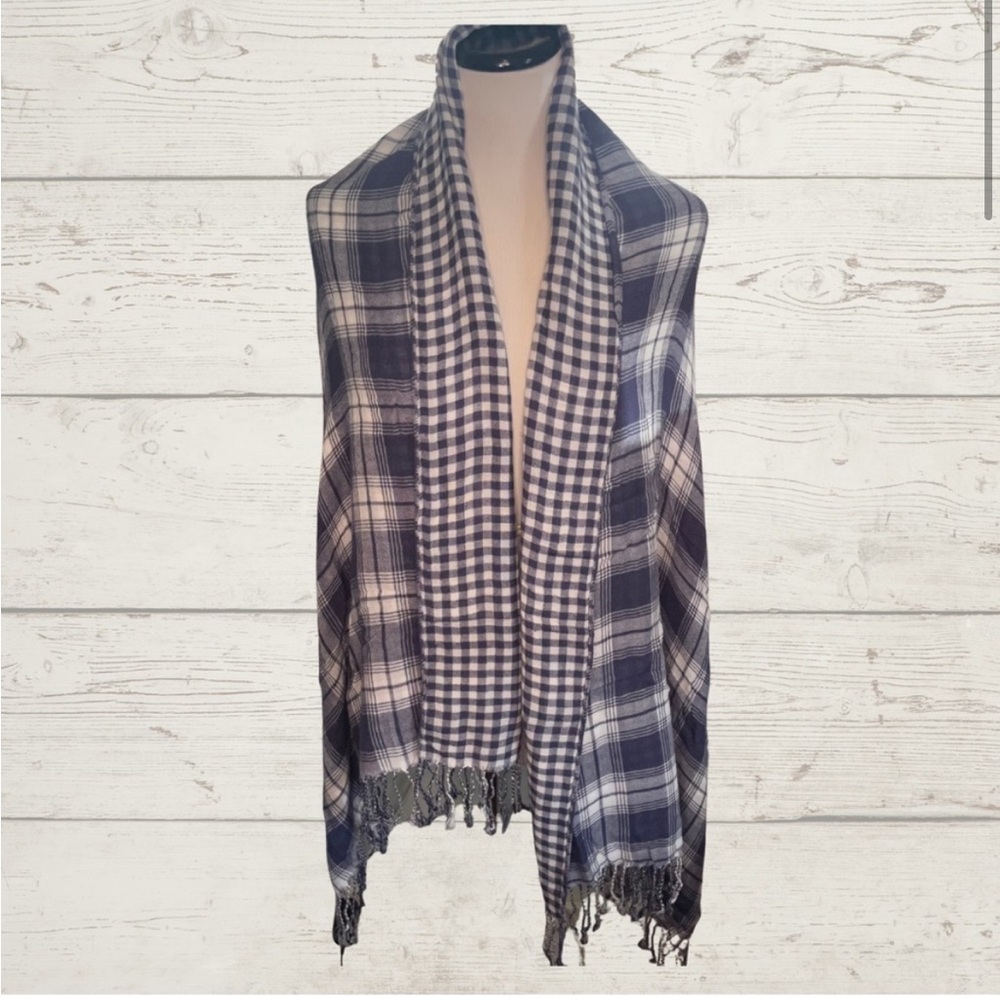 El Corte Inglés Plaid Lightweight Shawl Scarf Wrap Western Blue White Gingham